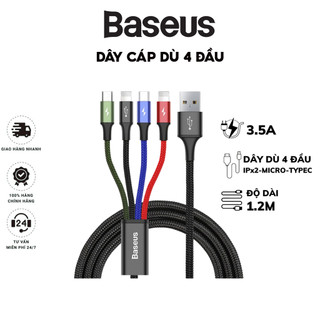 Cáp Sạc Nhanh 4 Đầu Baseus Dây Bọc Dù Chuẩn USB - Ra IP Type C -  Micro - 2 LN Cho IPhone - SamSung- Oppo- Xiaomi