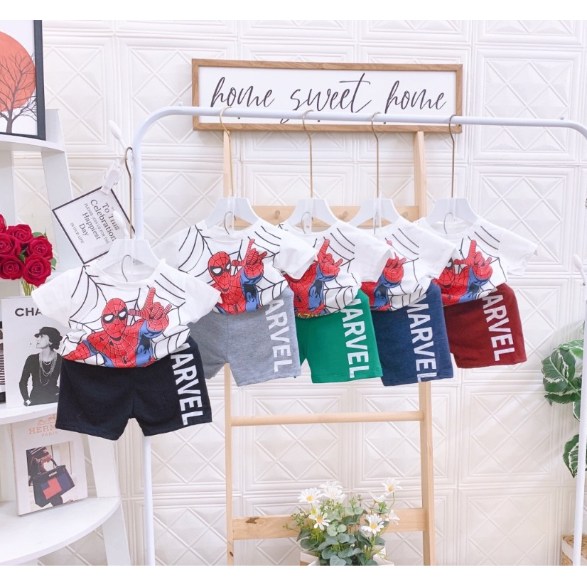 Bộ quần áo cộc tay bé trai mềm mát co giãn,in hình siêu nhân người nhện 10-20kg (SN01)