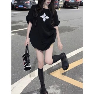 Áo Thun Tay Lỡ From Rộng In Hoạ Tiết Hoa Chữ Thập Chất Cotton Xịn Xò