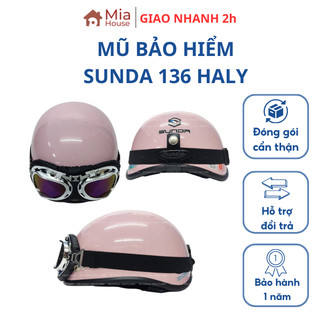 Mũ bảo hiểm nửa đầu có kính nón phi công thời trang chính hãng Sunda 136 halya màu hồng nhạt MI-A House