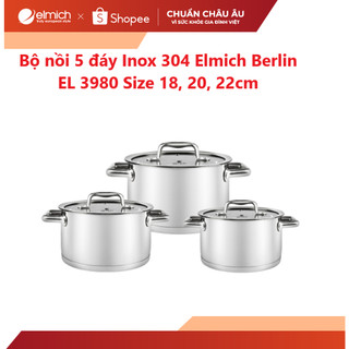 Bộ nồi 5 đáy Inox 304 Elmich Berlin EL 3980 Size 16, 18, 22cm