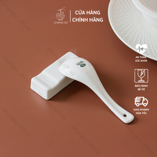 Thìa sứ trắng trơn và gác thìa đũa trắng trơn - Muỗng ăn dặm nhỏ dễ thương và gác đũa sứ Minh Châu