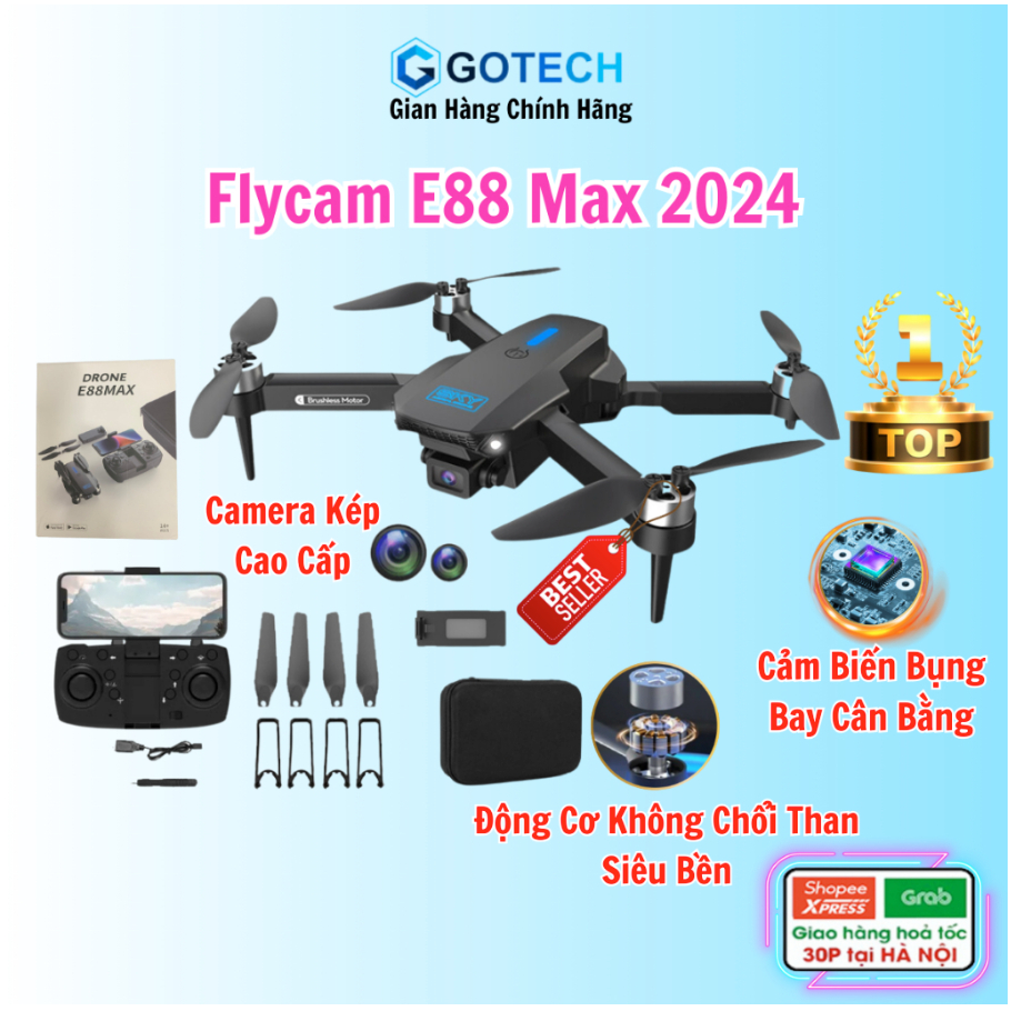 Drone mini - Flycam giá rẻ tập bay, động cơ không chổi than siêu bền, 2 camera 4k có cảm biến bụng giữ thăng bằng
