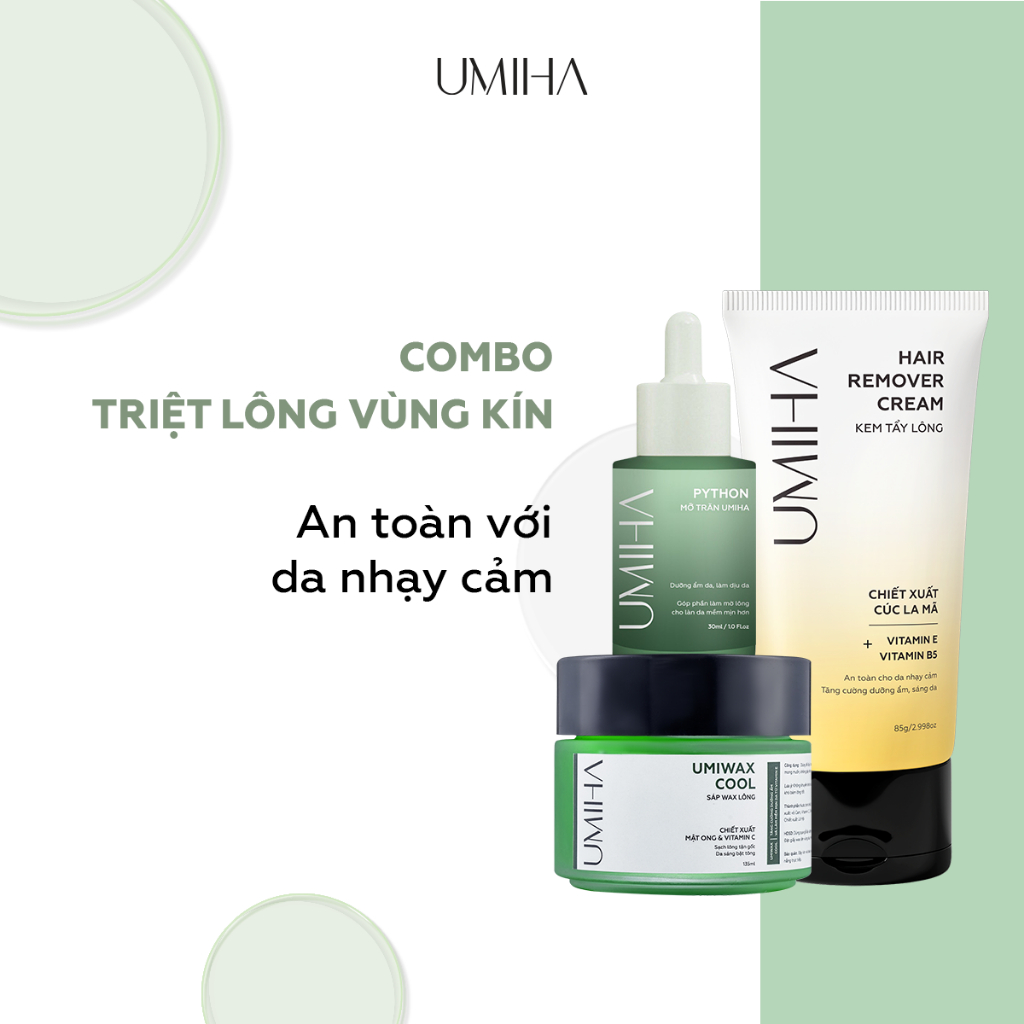 Combo triệt lông vùng kín UMIHA - Thay cho Máy triệt lông với Mỡ trăn và Kem tẩy lông, wax lông