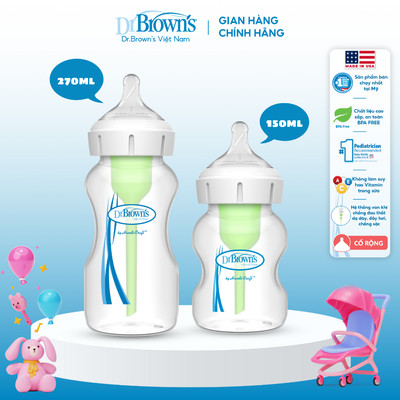 Bình sữa Dr.Brown's cổ rộng thủy tinh 150ml và 270ml dòng option Plus