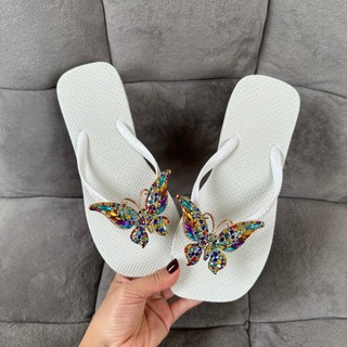Dép kẹp xỏ ngón nữ đế vuông đính charm bứm đá pha lê thời trang, nhiều màu lựa chọn