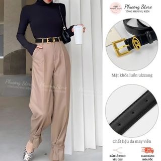  Thắt Lưng Nữ Bản To Chữ D 3CM Khóa Kim Luồn Mạ Đồng Sáng Chất Liệu Da May Viền Chỉn Chu Style Cá Tính T18 