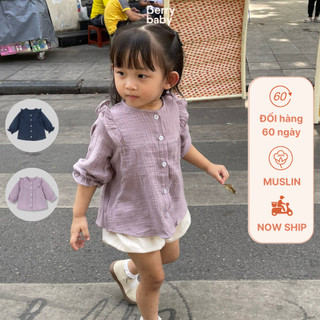 Áo dài tay bé gái BERRY vai cánh tiên dáng xòe nhiều màu xô muslin CHLOE