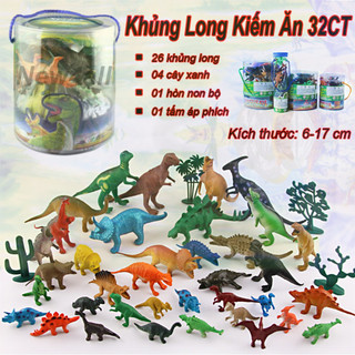 Bộ đồ chơi công viên khủng long kiếm ăn 32CT cho bé (mô hình 26 con khủng long lớn nhỏ + phụ kiện) - New4all