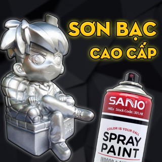 Sơn bạc ánh kim chai xịt cao cấp SANO, sơn xịt cho xe, kim loại cho màu đẹp, độ bền cao, nhanh khô