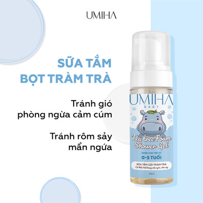 Sữa tắm gội em bé Tràm Trà UMIHA 100ml - Chống cảm cúm, ho, giữ ấm, tăng hệ miễn dịch ngăn vi khuẩn và bệnh ngoài da