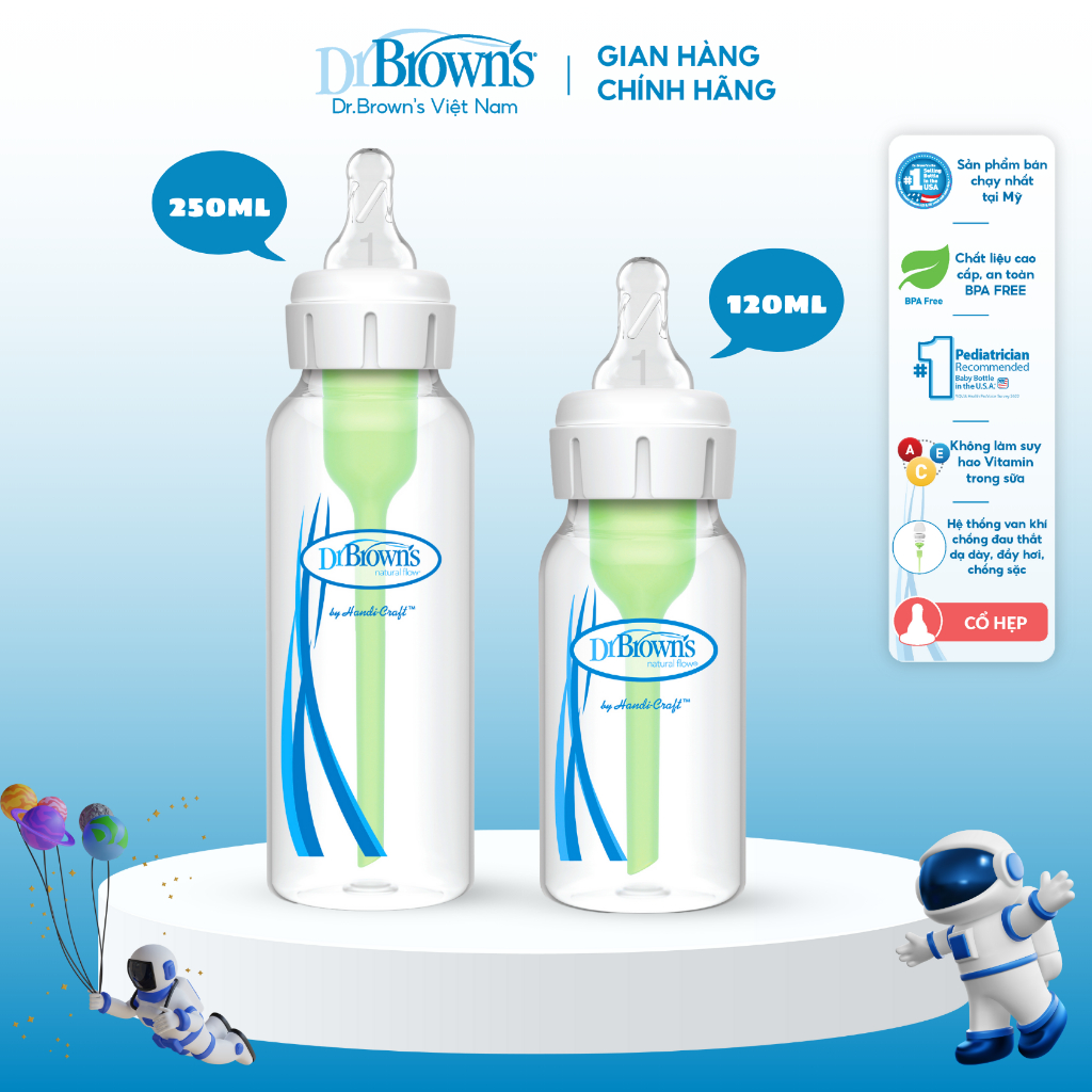 Bình sữa Dr.Brown's cổ hẹp,120ml, 250ml Options Plus( sản xuất tại Trung Quốc)