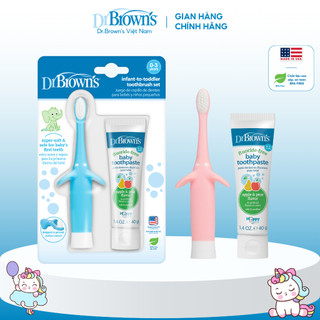 Combo bàn chải đánh răng & Kem đánh răng Dr.Brown's vị Táo Organic