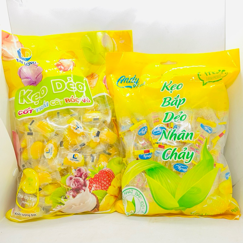 1KG Kẹo Dẻo Cam Bóc Vỏ Vị Xoài Đại Long/ Kẹo Ngô Nhân Chảy Bịch To