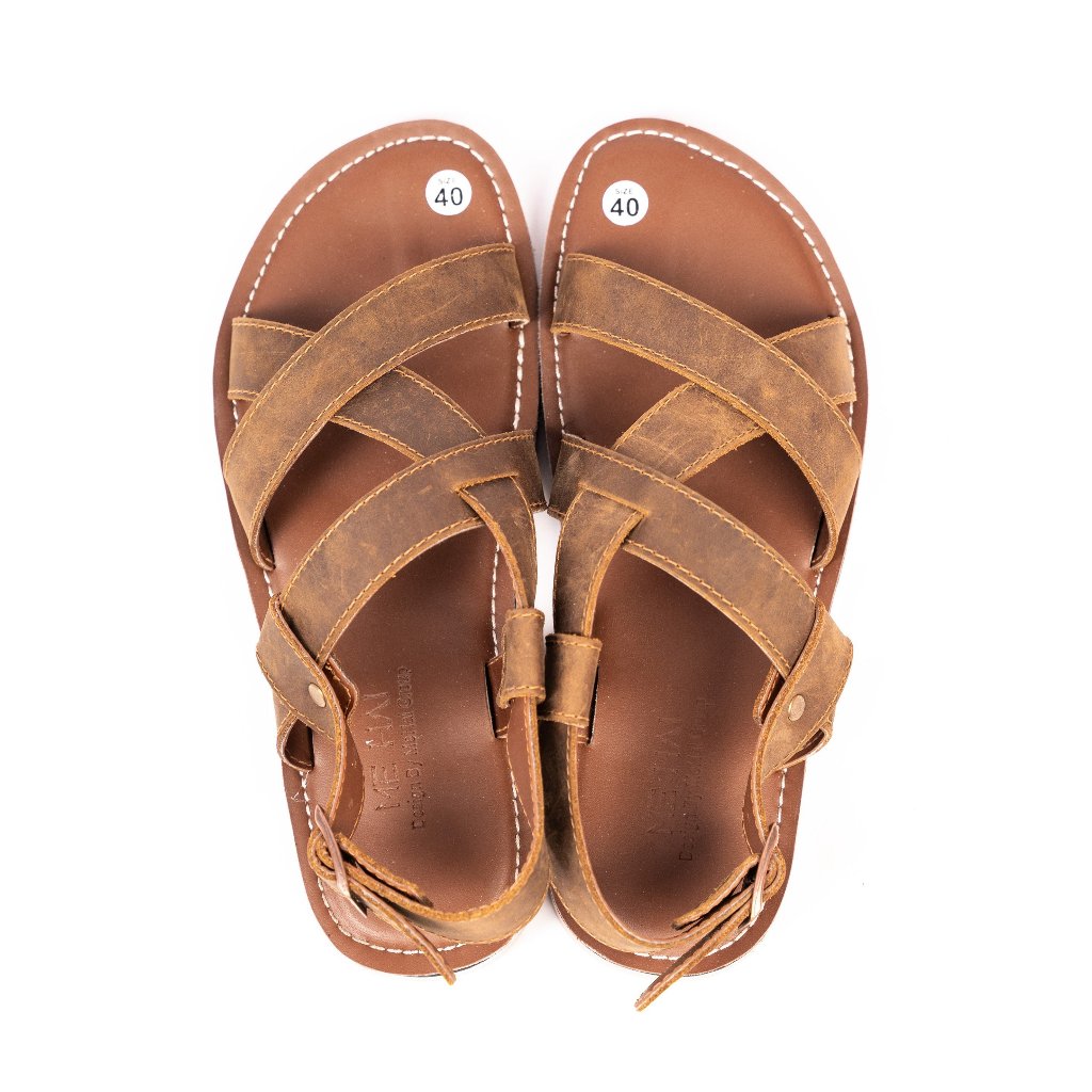 MH01 - Dép sandal da bò quai hậu nam dây kẹp basic đế đúc cao su chôngs nước MeHai