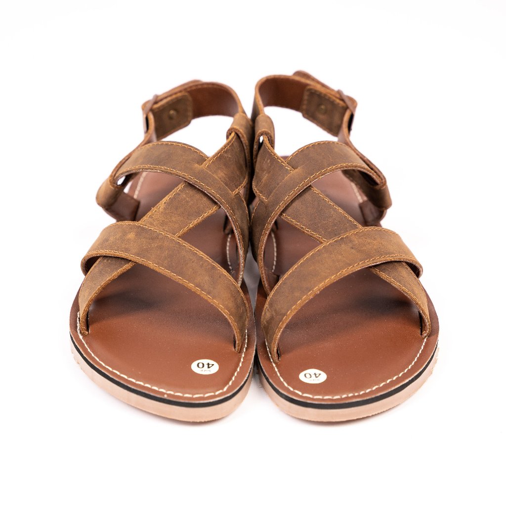 MH01 - Dép sandal da bò quai hậu nam dây kẹp basic đế đúc cao su chôngs nước MeHai