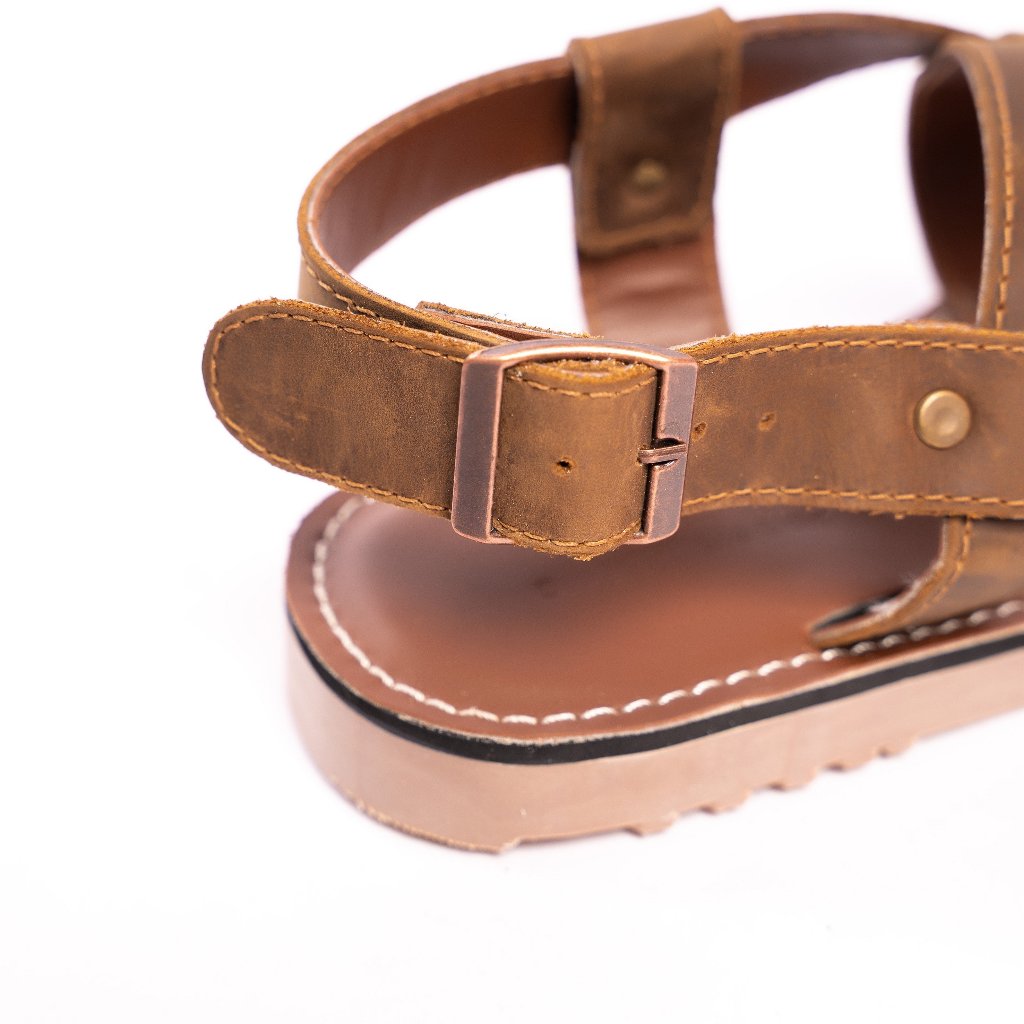 MH01 - Dép sandal da bò quai hậu nam dây kẹp basic đế đúc cao su chôngs nước MeHai