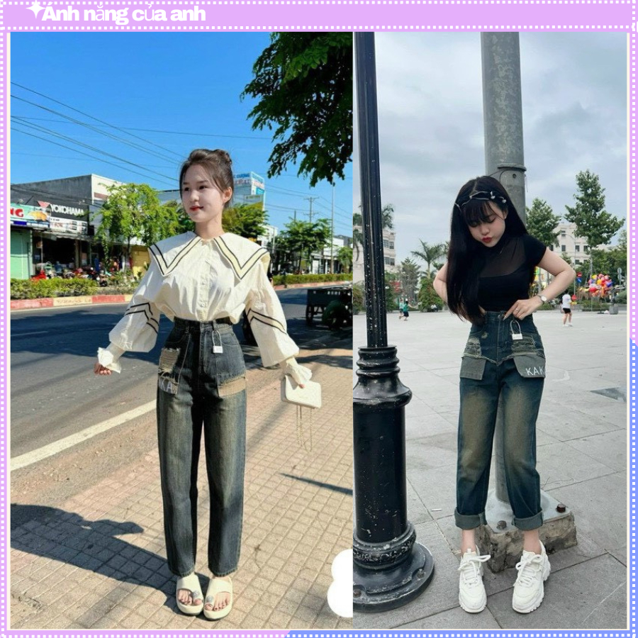 Quân jean baggy nữ thời trang màu xanh xám, quần bò nữ xinh xắn chất mịn đẹp | BigBuy360 - bigbuy360.vn