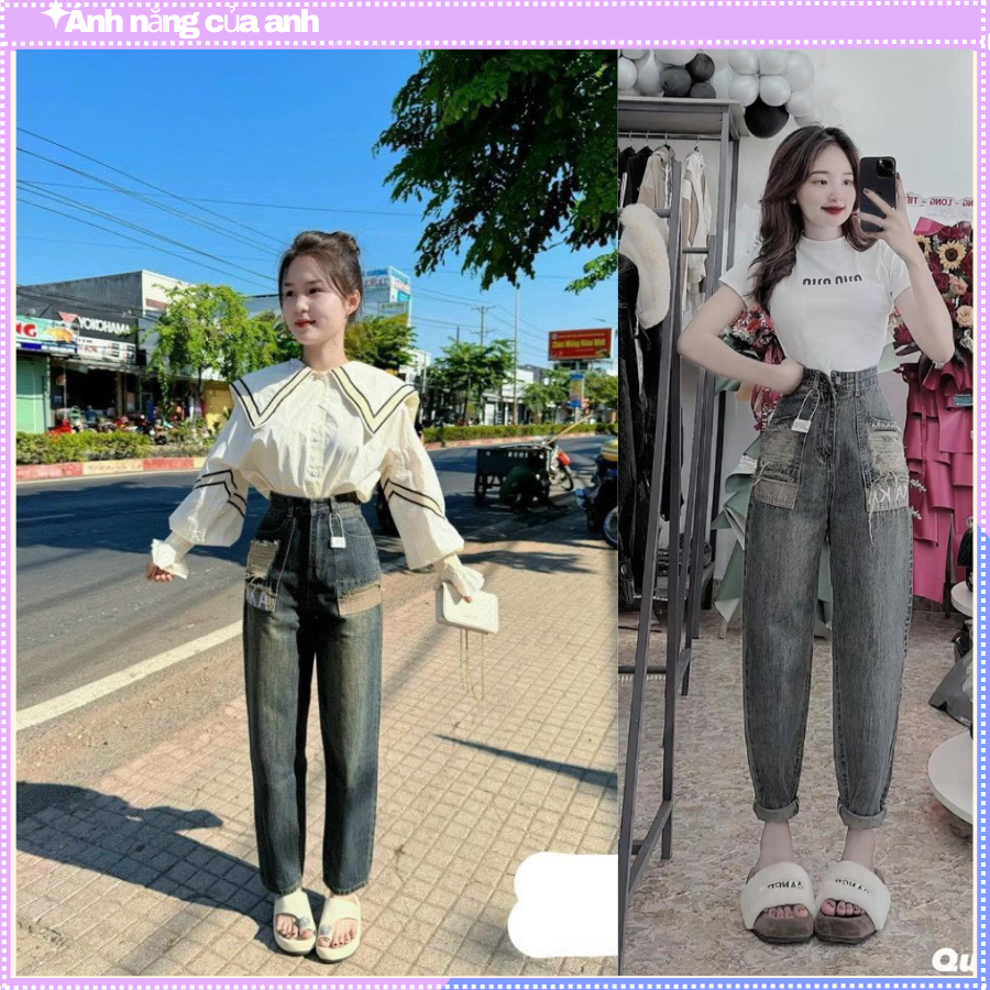 Quân jean baggy nữ thời trang màu xanh xám, quần bò nữ xinh xắn chất mịn đẹp | BigBuy360 - bigbuy360.vn