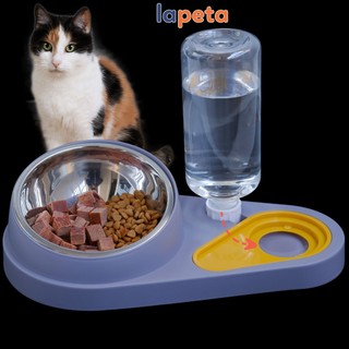 Bát ăn cho chó mèo thú cưng hình quả bơ hai ngăn đôi có bát inox khay bình nước tự động 500ml Lapeta