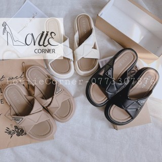 DÉP BÁNH MÌ LOVIIECORNER - DÉP THỜI TRANG PHONG CÁCH XUỒNG QUAI CHÉO VIỀN CHỈ ĐẾ BẰNG D240137