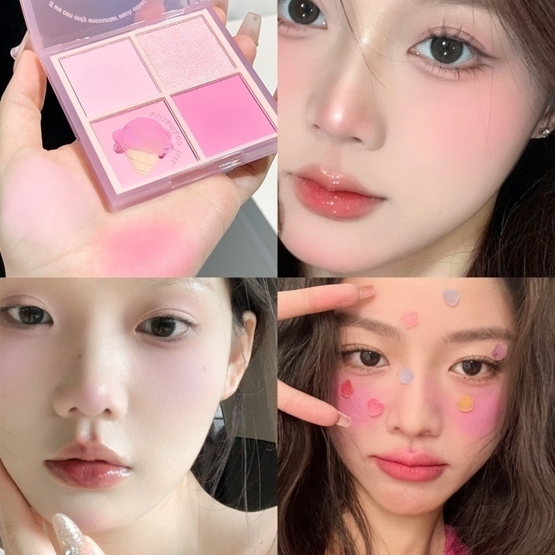 XIXI Phấn Má Hồng XIXI 4 ô Nhũ Sáng Highlight Trang Điểm Tích Hợp Phấn Mắt Nhũ Lìbền màu makeup trang điểm làm đẹp | BigBuy360 - bigbuy360.vn