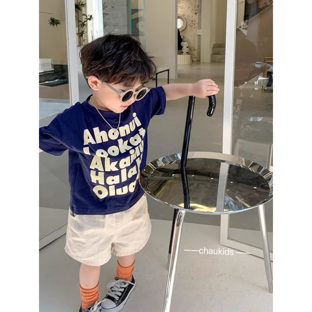 Set áo than in nhiều chữ bé trai