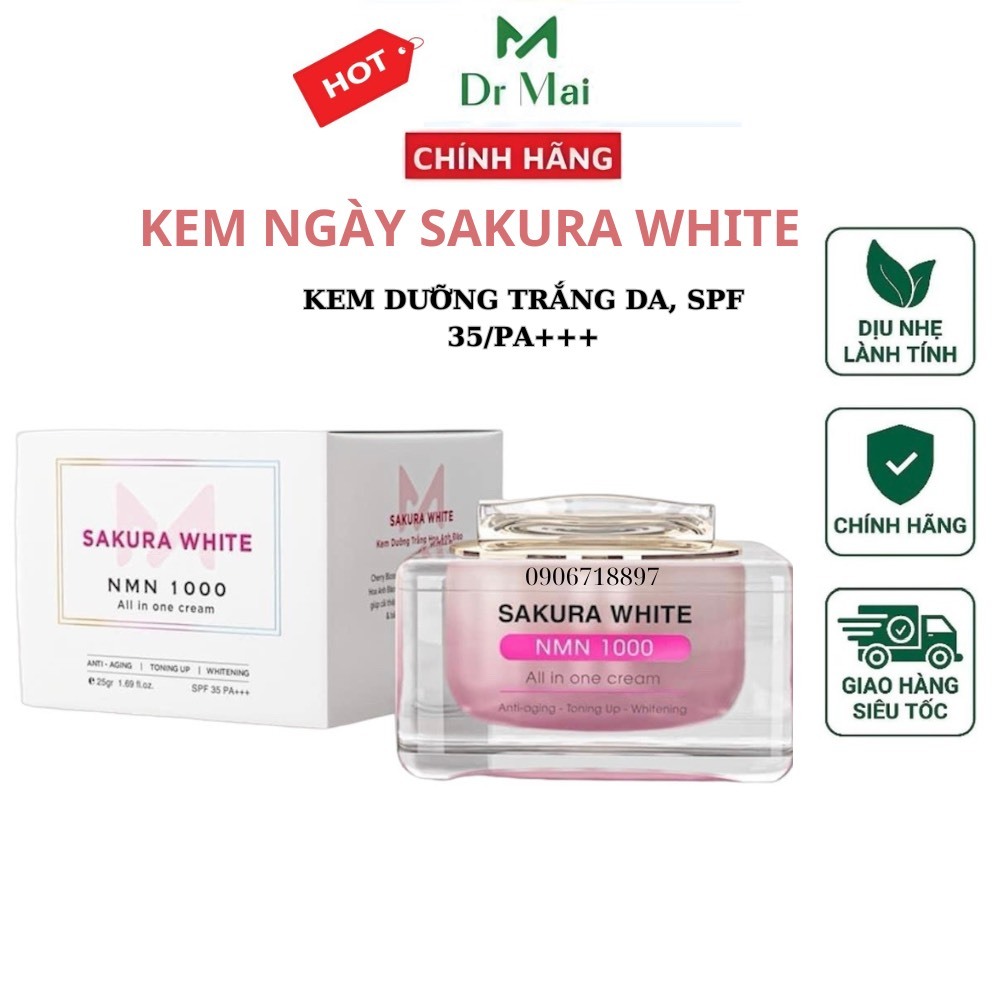 Kem dưỡng trắng da chống nắng hoa anh đào Nhật Bản Sakura White NMN 1000 All in one cream, SPF 35 PA+++