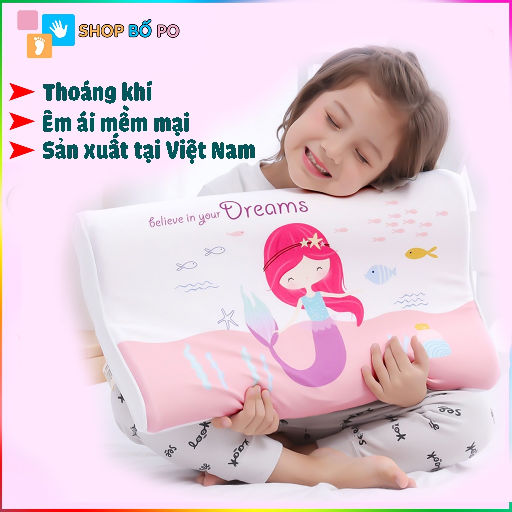 Gối cao su non cho bé - Loại cao cấp ôm sát gáy, chống mỏi vai gáy, bé ngon giấc không bị giật mình
