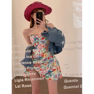 (ORDER) Váy hai dây hoa nhí trừu tượng đa sắc cúp ngực thon eo xòe ngắn gợi cảm điệu đà