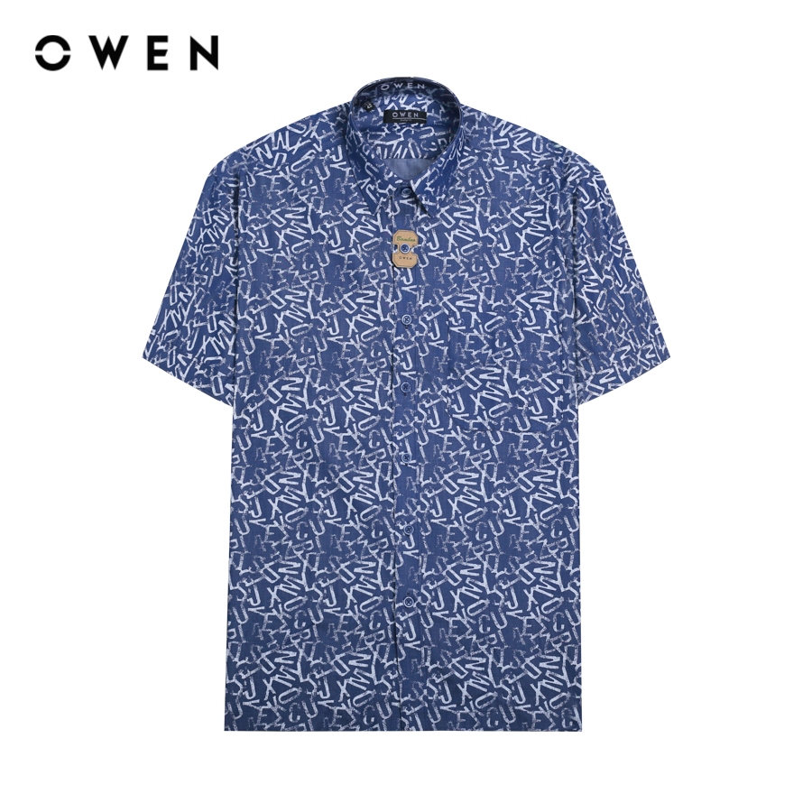 OWEN - Áo sơ mi ngắn tay Body Fit màu Navy chất liệu Bamboo - AB230674NT