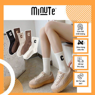  Tất vớ cổ cao nam nữ dệt kim co giãn 4 chiều HỌA TIẾT CHỮ C, Tất vớ thoáng khí không bai xù- Minute
