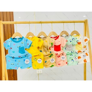 [ Nhí ] Bộ Cộc Tay MinKy Mom Viền Cổ To Áo Đính Túi Và Quần In Tràn Hình Thun Lạnh Cho Bé