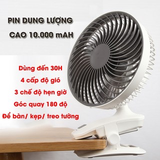 [PIN CHÍNH HÃNG] Quạt Mini tích điện VALAIS để bàn, kẹp, treo, tự lắc 330 độ, 4 cấp độ gió, Pin 10000mAh công suất 5W