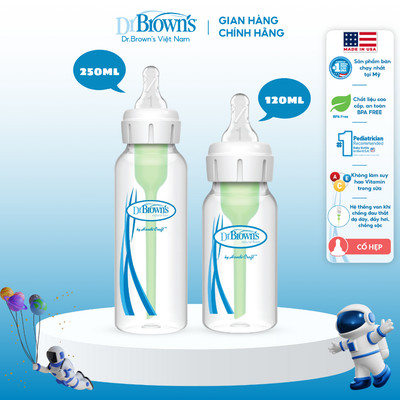 Bình sữa Dr.Brown's Thủy tinh cổ thường 120ml và 250ml option Plus
