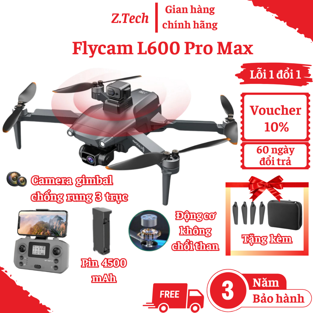 Flycam L600 Pro Max Có GPS, Máy Bay Điều Khiển Từ Xa Được Trang Bị Camera 8K Có Gimble Chống Rung 3 Trục, Play cam