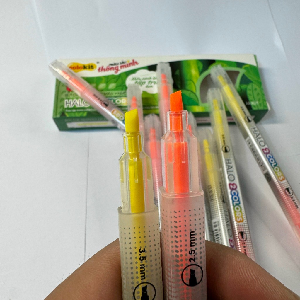 Bút dạ quang, bút nhớ, bút hightlight,  2 màu  vàng cam, bút nhớ, bút dạ quang TL HALO 2 COLORS, COL