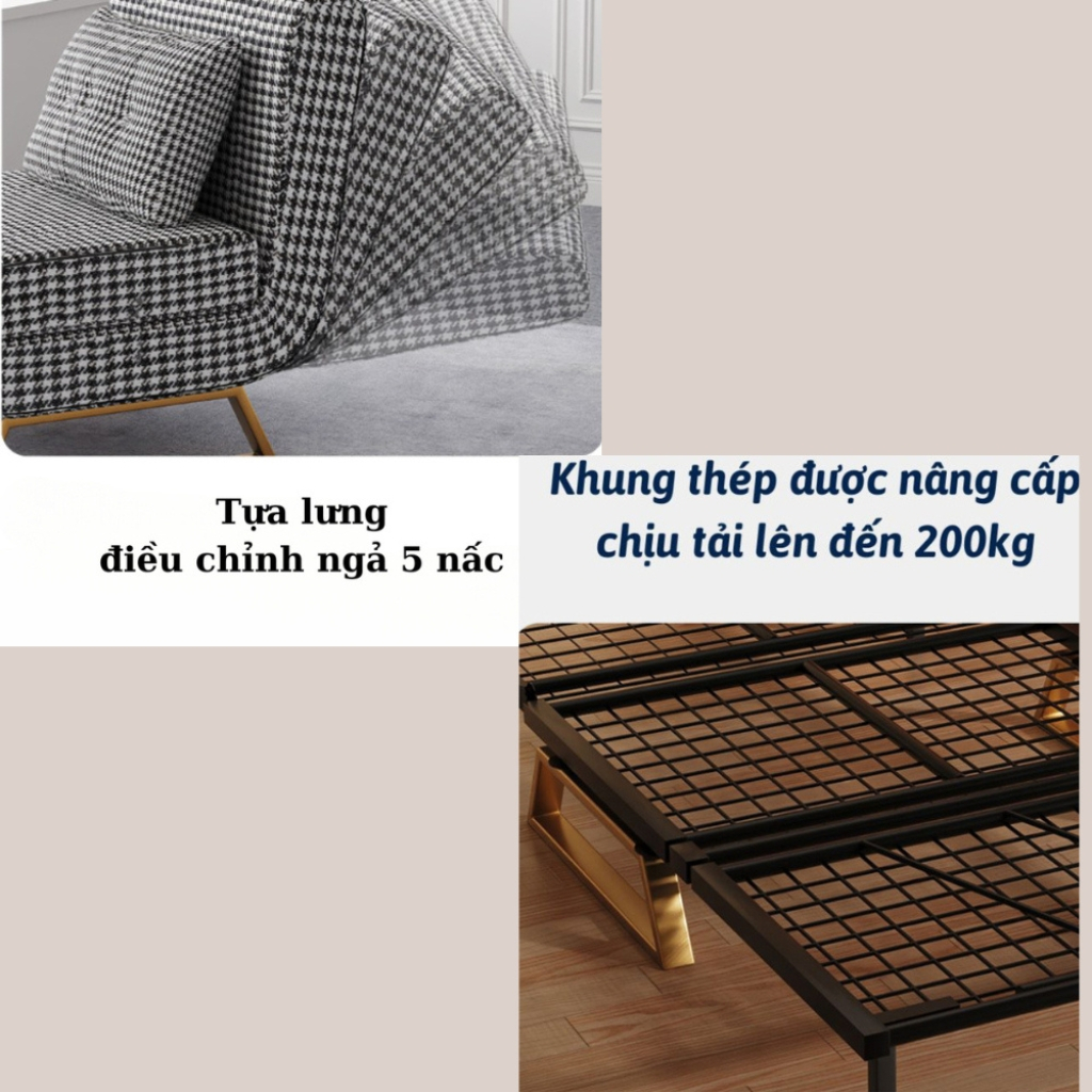 Ghế Sofa Giường Gấp Gọn Đa Năng Có 5 Nấc Điều Chỉnh, Sofa Bed Chất Liệu Vải Nhung Có Khung Thép Chịu Tải Lên Đến 400Kg | BigBuy360 - bigbuy360.vn