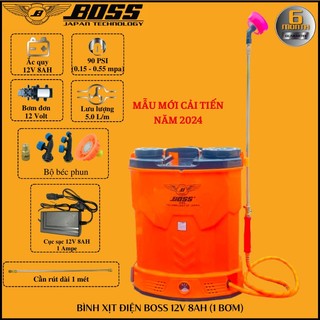 Bình phun thuốc trừ sâu bằng điện 20L Hiệu BOSS chế độ 1 bơm chạy êm, áp phun mạnh, Bảo hành 6 tháng