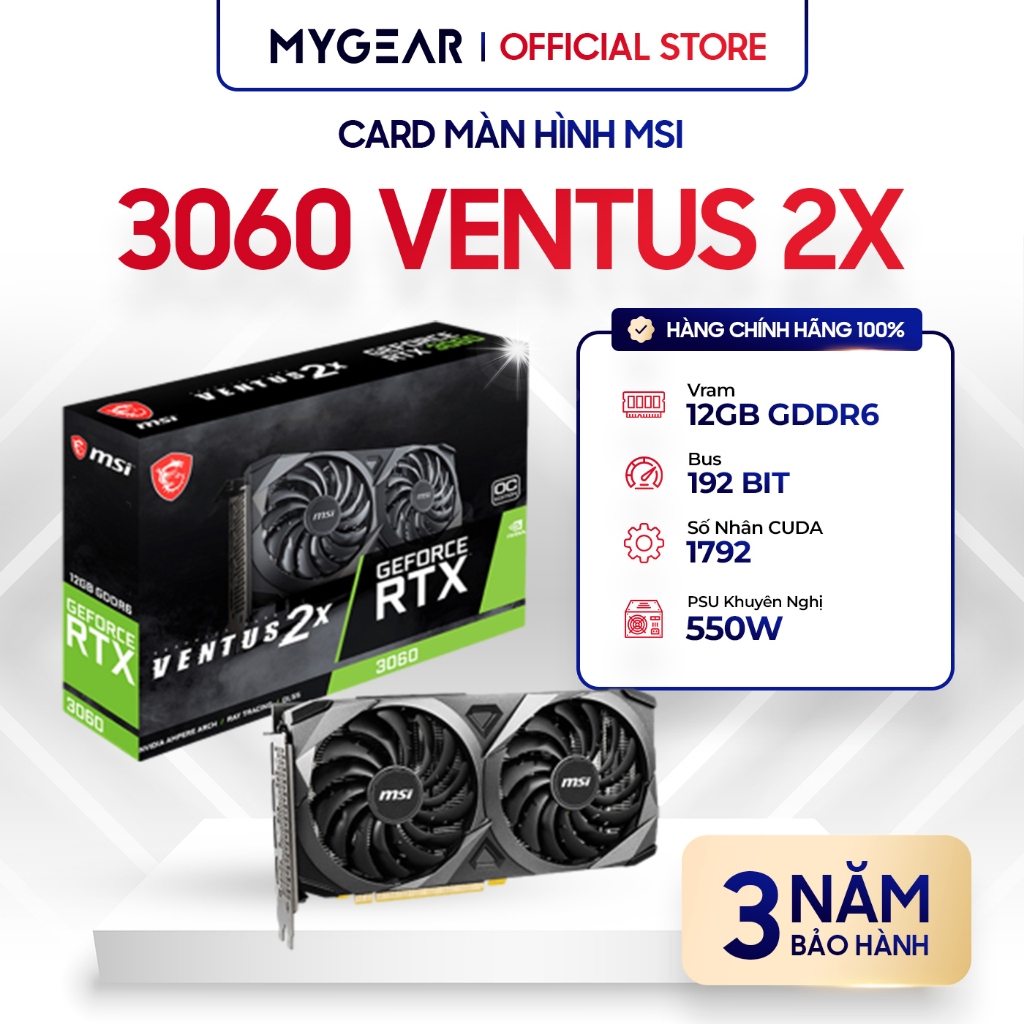 Card Màn Hình - VGA MSI RTX 3060 VENTUS 2X 12G OC Chính Hãng- Bảo hành 36 tháng | BigBuy360 - bigbuy360.vn
