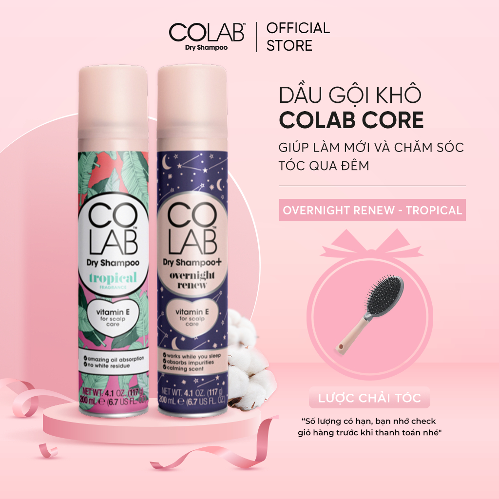 Combo 2 Dầu Gội Khô COLAB+ Overnight Renew - Tropical 200ml Giúp Làm Mới Và Chăm Sóc Tóc Qua Đêm