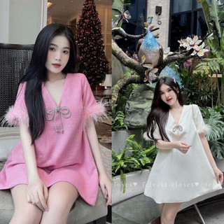 đầm suông phối tay lông cao cấp ( kèm video + ảnh sàn tự chụp)