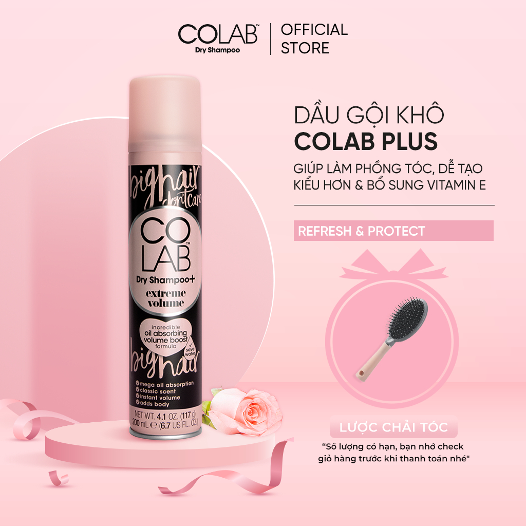 Dầu gội khô Colab Plus Extreme Volume 200ml tăng độ phồng cho tóc, làm tơi tóc, bổ sung vitamin E dễ tạo kiểu