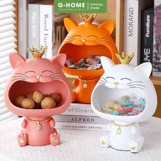 Tượng Mèo Thần Tài há miệng Ghome decor đựng đồ trang trí mèo phát tài phát lộc, mèo phong thủy MEO24M1