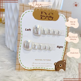Móng giả cho chân TRÁNG GƯƠNG BẠC ánh trắng  nail box chân thiết kế GIÁ RẺ đơn giản sang trọng tặng keo dán móng MC027
