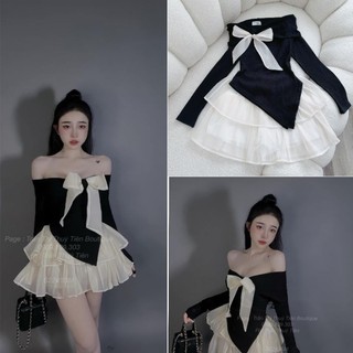 Sét cvay tầng áo phối dây nơ🖤