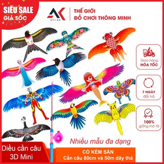 [XẢ KHO] Đồ Chơi Diều Cần Câu 3D Mini Cho Bé Họa Tiết Hoạt Hình Dễ Thương Kèm Cần Câu Và Dây Thả 50M - Diều Bé Cầm Chạy