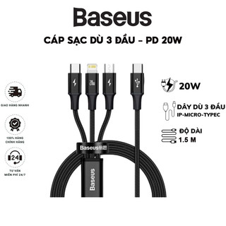Cáp Sạc Nhanh PD 20W 3 Đầu  Baseus - Dây Bọc Dù Siêu Bền Cho Nhiều Dòng Máy Smartphone-Máy Tính Bảng