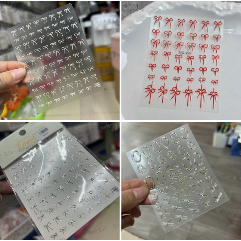 Miếng dán móng tay 5D có đá nail sticker 5D nơ dán móng - Ann933233