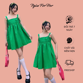 Mlee dress- đầm suông hai dây cột nơ, đầm hai dây babydoll tiểu thư